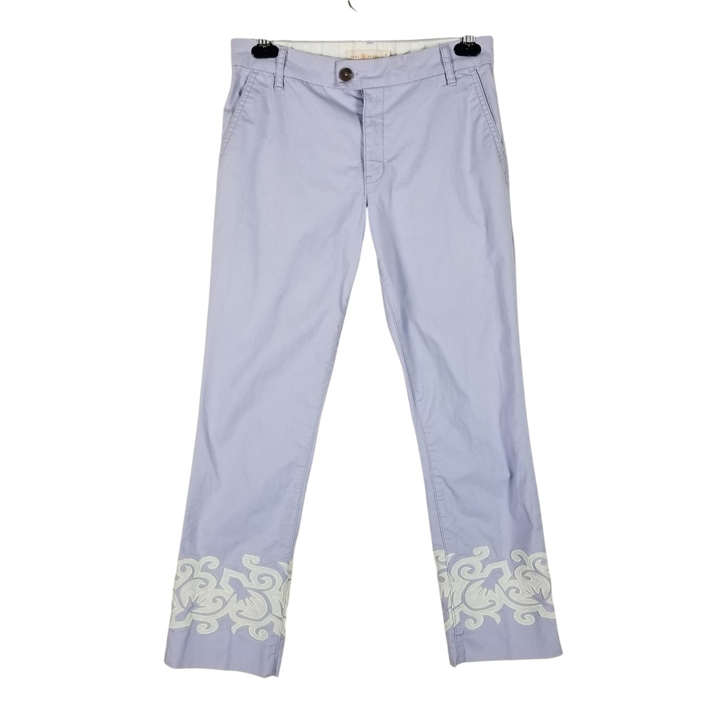Tory Burch Pants Women 25 Lavender Embroidered Hem Slim Leg Chino Trousers